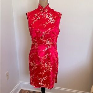 Whitby Japanese Red and Gold Floral Mini Dress, size M, as new